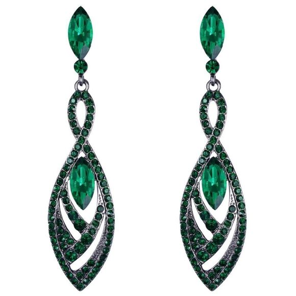 Gun Metal with Emerald Green Austrian Crystal Twisted Chandelier Post Earrings - Picture 1 of 5